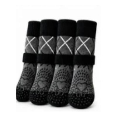 Four black anti-slip dog socks